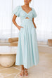 Karleedress V Neck Twist Front Puff Sleeves Cut Out Maxi Dress