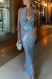 Karleedress Halter Cowl Neck Open Back Sequin Maxi Party Dress
