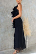 Karleedress One Shoulder Slit Ruched Ruffle Mesh Maxi Dress