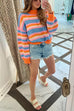 Karleedress Crewneck Color Block Striped Loose Fit Sweater