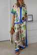 Karleedress Unique Print Short Sleeves Button Down Shirt Elastic Waist Wide Leg Pants Set