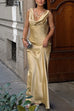 Cowl Neck Sleeveless Open Back Satin Maxi Party Dress