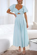 Karleedress V Neck Twist Front Puff Sleeves Cut Out Maxi Dress