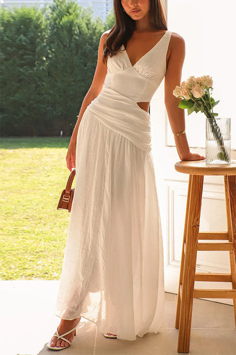 Karleedress V Neck Sleeveless Cut Out Swing Maxi Dress