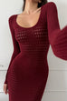 Karleedress Long Sleeves Hollow Out Crochet Knit Midi Dress