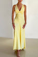 Karleedress V Neck Back Tie Bow Cut Out Satin Maxi Dress