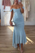 Karleedress Sleeveless Ruched Waist Ruffle Hem Jacquard Maxi Dress