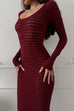 Karleedress Long Sleeves Hollow Out Crochet Knit Midi Dress