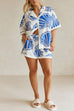Karleedress V Neck Short Sleeves Shirt and Drawstring Waist Shorts Seashell Print Set