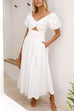 Karleedress V Neck Twist Front Puff Sleeves Cut Out Maxi Dress