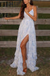 Karleedress Back Lace-up Ruffle Hem Slit Floral Print Maxi Cami Dress