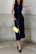 Karleedress Sleeveless Button Down Knit Bodycon Maxi Dress