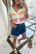 Karleedress V Neck Button Up Striped Ribbed Knit Sweater