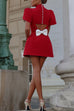 Karleedress Mockneck Petal Sleeves Bow Knot Cut Out Mini Dress