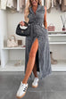 Karleedress Sleeveless Button Down Tie Waist Pocketed Denim Midi Dress