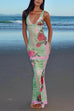Karleedress V Neck Sleeveless Rose Print Bodycon Maxi Dress