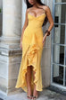 Karleedress Spaghetti Strap Frill Trim Draped Slit Maxi Dress