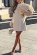 Karleedress Mockneck Feather Trim Long Sleeves Mini Dress