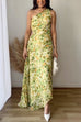 Karleedress One Shoulder Ruched Cut Out Asymmetric Hem Printed Maxi Dress