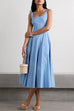 Square Neck Sleeveless A-line Striped Midi Dress