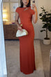 Short Sleeve Cut Out Backless Gold Flower Detail Maxi Dress