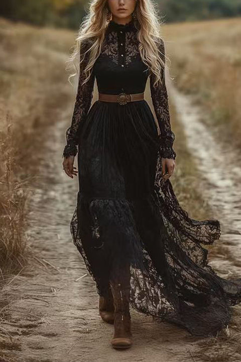 Karleedress Long Sleeves Button Up Lace Maxi Dress