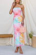Strapless Tube Mesh Overlay Floral Print Maxi Dress
