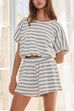 Karleedress Striped Short Sleeves Crop Top and Elastic Waist Pocketed Shorts Set