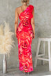 Karleedress Ruffle One Shoulder Floral Print Bodycon Maxi Dress
