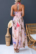 Halter V Neck Lace-up Floral Print Swing Maxi Dress
