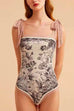 Karleedress Bow Shoulder Floral Print One-piece Swimsuit