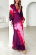 V Neck Puff Long Sleeves Tie Dye Maxi Dress