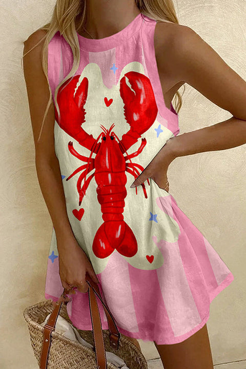 Karleedress Sleeveless Lobster Print Mini Dress