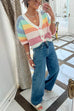 Karleedress V Neck Button Up Striped Ribbed Knit Sweater
