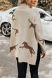 Karleedress High Neck Side Slit Cheetah Pattern Sweater
