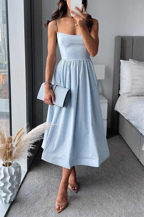 Karleedress Spaghetti Strap Waisted A-line Midi Dress