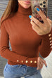Karleedress Turtleneck Gold Buttons Ribbed Knit Top