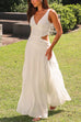 Karleedress V Neck Sleeveless Cut Out Swing Maxi Dress