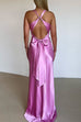 Karleedress V Neck Back Tie Bow Cut Out Satin Maxi Dress