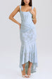 Karleedress Sleeveless Ruched Waist Ruffle Hem Jacquard Maxi Dress