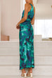 Karleedress One Shoulder Drawstring Cut Out Printed Maxi Pleated Dress
