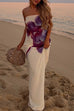 Karleedress Elegant Strapless Floral Print Maxi Dress