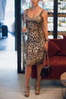 V Neck Leopard Splice Bodycon Midi Cami Dress