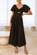 Karleedress V Neck Twist Front Puff Sleeves Cut Out Maxi Dress