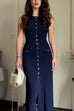 Karleedress Sleeveless Button Down Knit Bodycon Maxi Dress