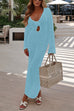 Karleedress V Neck Long Sleeves Backless Crochet Hollow Out Knit Maxi Dress