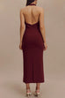 Karleedress Halter V Neck Backless Buttons Bodycon Midi Dress