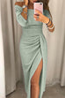 Karleedress Off Shoulder Waisted Slit Glitter Party Dress