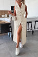 Karleedress Sleeveless Button Down Tie Waist Pocketed Denim Midi Dress