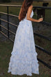 Karleedress Back Lace-up Ruffle Hem Slit Floral Print Maxi Cami Dress